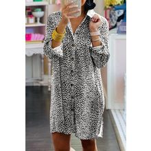 Long Sleeve Leopard Animal Print Shirt Dress