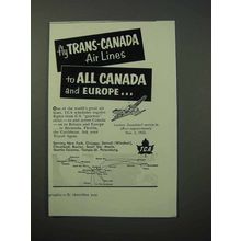 1952 TCA Air Lines Ad - to All Canada and Europe