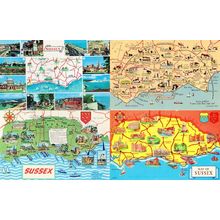 Hastings Sussex Boats Shields Coast 4x Map Cartography Postcard s