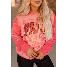 Pink FALL Leopard Print Long Sleeve Pullover Sweatshirt