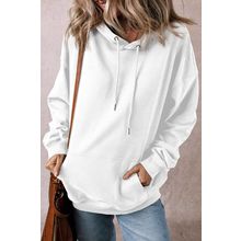 White Fleece Lined Kangaroo Pocket Drawstring Chunky Hoodie