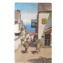 CLOVELLY, DEVON used vintage postcard by Lillywhite 1969 postmark Donkeys =