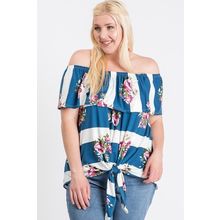 Women's Off Shoulder Ruffled Front Tie Top