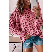 Pink Animal Print Stitching Loose Long Sleeve Top