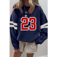 Navy Blue Number 23 Printed Oversize Varsity Sweatshirt