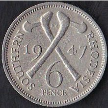 1947 Southern Rhodesia 6 Pence Coin