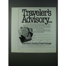 1986 North Carolina Tourism Ad - Traveler's Advisory