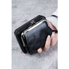 Black Minimalist Wristlet PU Leather Coin Purse
