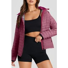 Burgundy Solid Color Quilted Zip-up Puffer Jacket