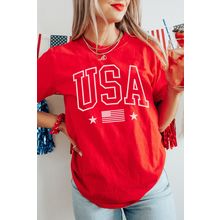 Red USA American Flag Print Crewneck T Shirt