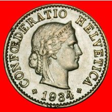 Ⰶ LIBERTY (1879-2024): SWITZERLAND★5 RAPPEN 1934B! DIES 1+A★LOW START★NO RESERVE