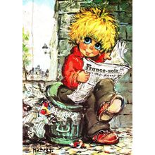 France Boy Reading Soir Newspaper On Dustbin 1970s Comic Postcard