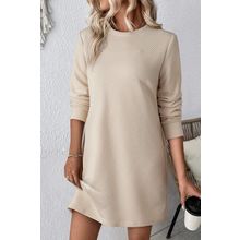 Apricot Solid Color Textured Long Sleeve Shift Dress