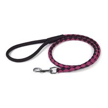 Round Braided Leather Leash W1/4" - L48", Pink & Black