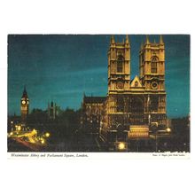 WESTMINSTER ABBEY AT NIGHT, LONDON used vintage postcard. 1970s #