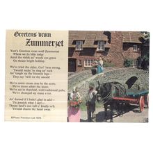 GREETINGS FROM ZUMMERZET, ALLERFORD, SOMERSET used vintage postcard 1975 =