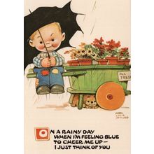 Rainy Day Flower Seller Comic Mabel Lucie Attwell Postcard
