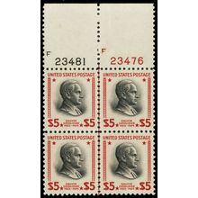 834, Mint NH $5 23481 23476 Plate Block Durland $600 - Stuart Katz