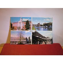 multiview, SALE, MANCHESTER, LANCASHIRE used postcard by Kingsley 1974 pm =