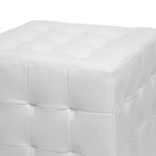 MODERN WHITE FAUX LEATHER TUFTED CUBE OTTOMAN FOOT STOOL DESIGNER