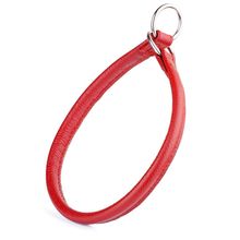 Dog Pet Round Leather Choke Collar W3/8" - L20", Red