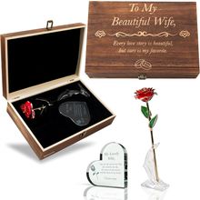 Anniversary for Wife Engraved Wooden Gift Set 'To My Beautiful Wife' Includes Cr