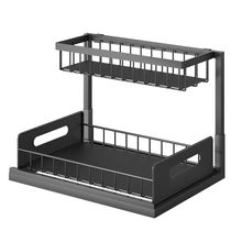 Pack of 2] 2 Tier Under Sink Organizers Pull Out Under Cabinet Basket Storag...