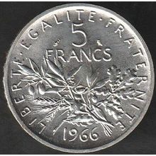 1966 France 5 Francs Silver Coin