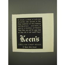 1953 Keen's English Chop House Ad - A steak, a chop, a rich cut of prime ribs