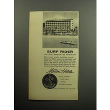 1957 Matson Hotels Ad - Surf rider on the beach at Waikiki