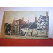 RED LION & 15th C. HOUSE, LACOCK, WILTS. antique postcard by E C Hunt 1907 pm =