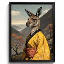 Kangaroo in Japanese Kimono Art Print Kangaroo Poster Wild Animal Wall Art Gift