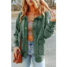Green Vintage Washed Flap Pocket Button Shacket