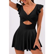 Black 2-tone Patchwork Crossed Cutout One Piece Swimdress
