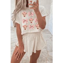 Beige Cow with Bows Cropped Tee and Skort Set