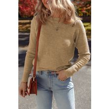 Straw Yellow Brushed Knit Casual Fitted Sweater