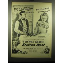 1948 Station West Movie Ad - Dick Powell and Jane Greer - Dangerous Territory