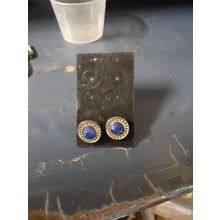womens gold tone and blue stone stud earrings