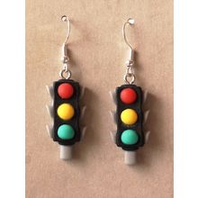 Fun Traffic Lights Roadworks Road Resin Dangle / Drop Silver Plated Earrings