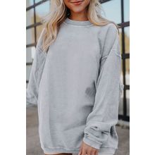 Light Grey Ribbed Corded Oversized Sweatshirt