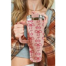 Apricot Pink Cherry Bowknot Stylish Large Tumbler with Handle 40oz