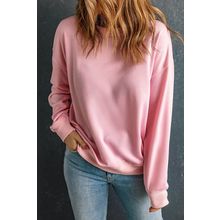 Pink Solid Classic Crewneck Pullover Sweatshirt