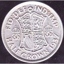1937 Great Britain 1 Half Crown (2 & Half Shillings) Silver Coin