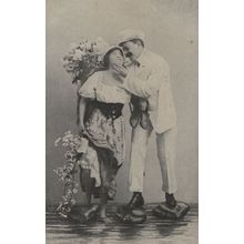 Sailor Holding Womans Shoes While Kissing Her Old Postcard