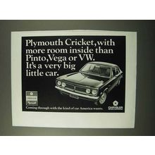 1972 Plymouth Cricket Ad - More Room than Pinto, Vega