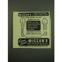 1949 Miller's Riding Clothes Ad - Miller's for savings in correct riding clothes