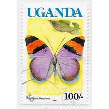 UGANDA 1991 BUTTERFLIES BANDED FORESTE BLUE COUNTRY 100/- IMPRINT DATE 1991 USED