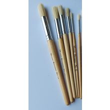 Short Handle Round Hog bristle Brushes Pack of 5 + 1 brush FREE artist painting