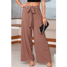 Coffee High Waisted Tie Front Side Pocket Wide Leg Flowy Casual Pants