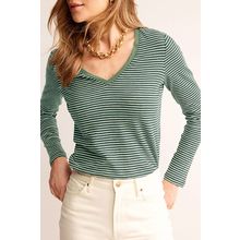Green Stripe V Neck Stretchy Long Sleeve Top